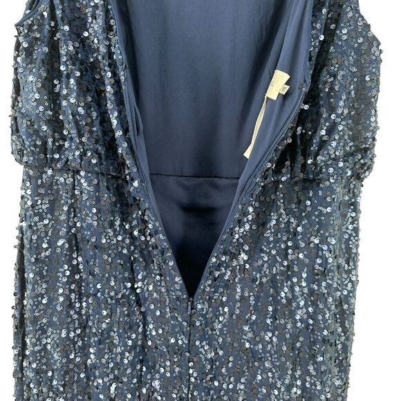 Davids Bridal Sequin Maxi Dress Navy Blue Size 1X Blouson Sleeveless Boat Neck - Picture 15 of 16